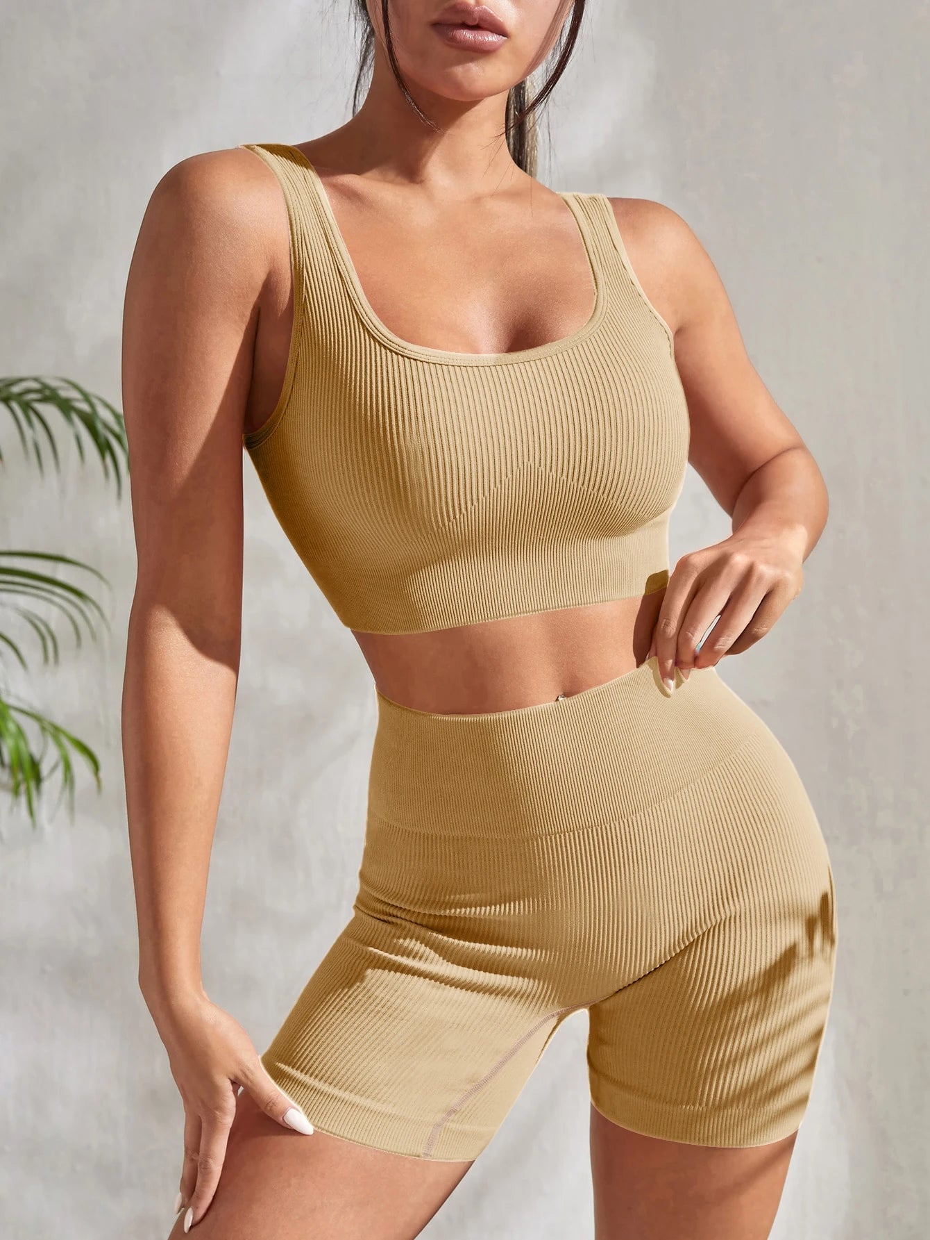 Conjunto Seamless Canelado Caqui