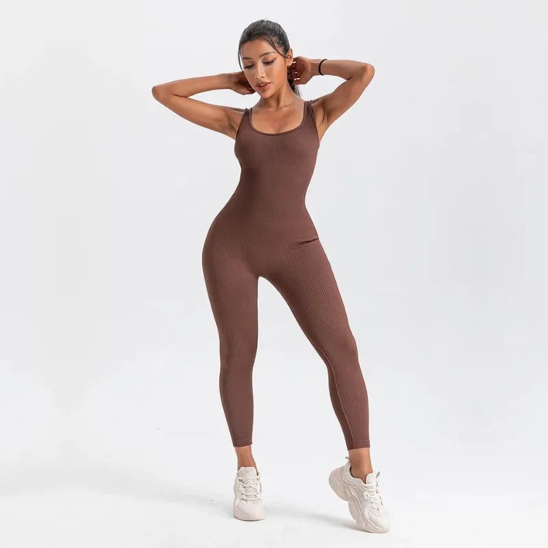 Macacão Longo Canelado Fitness Marrom | Conforto e Estilo