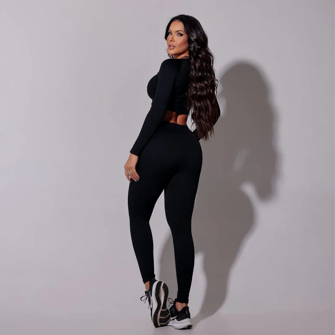 Calça Lizza Fitness Preto Canelado