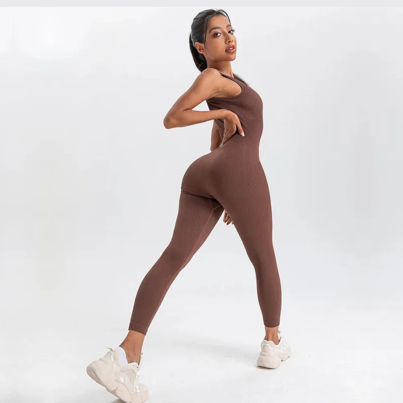 Macacão Longo Canelado Fitness Marrom | Conforto e Estilo