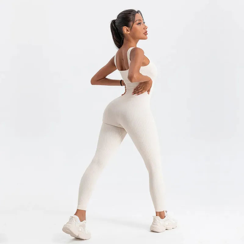 Macacão Longo Canelado Fitness Branco