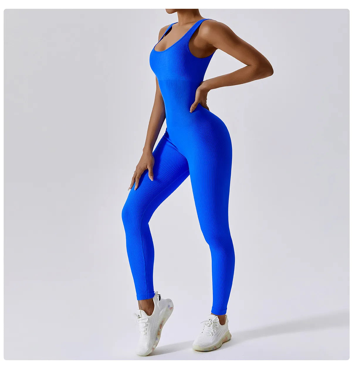 Macacão Longo Canelado Fitness Azul