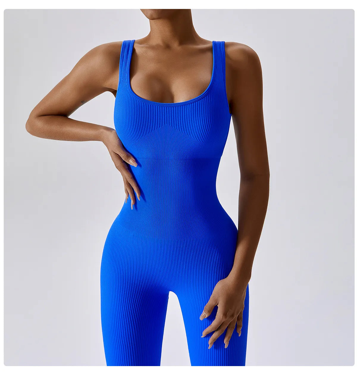 Macacão Longo Canelado Fitness Azul