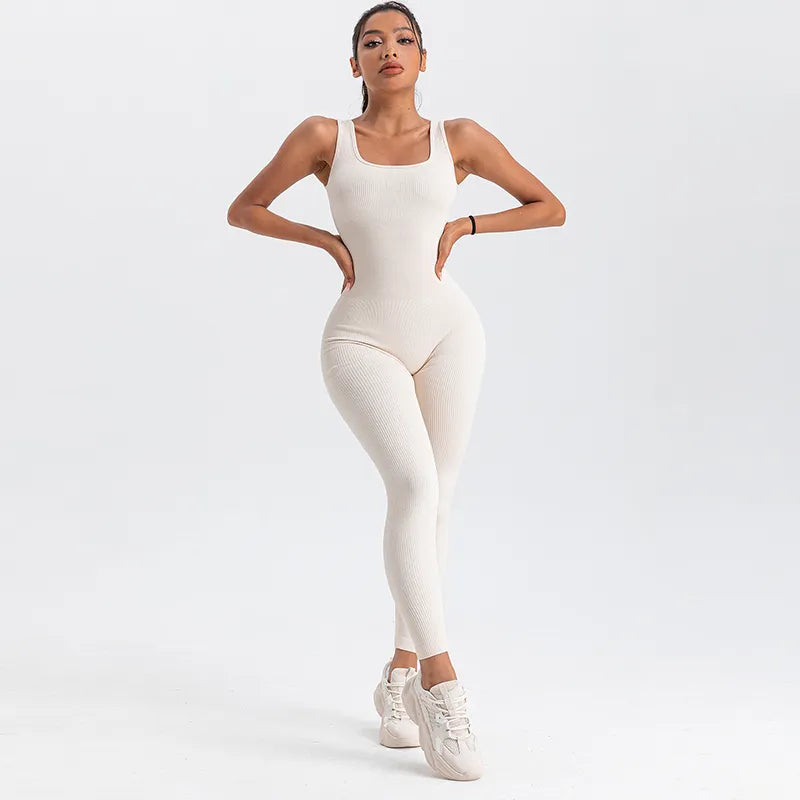 Macacão Longo Canelado Fitness Branco