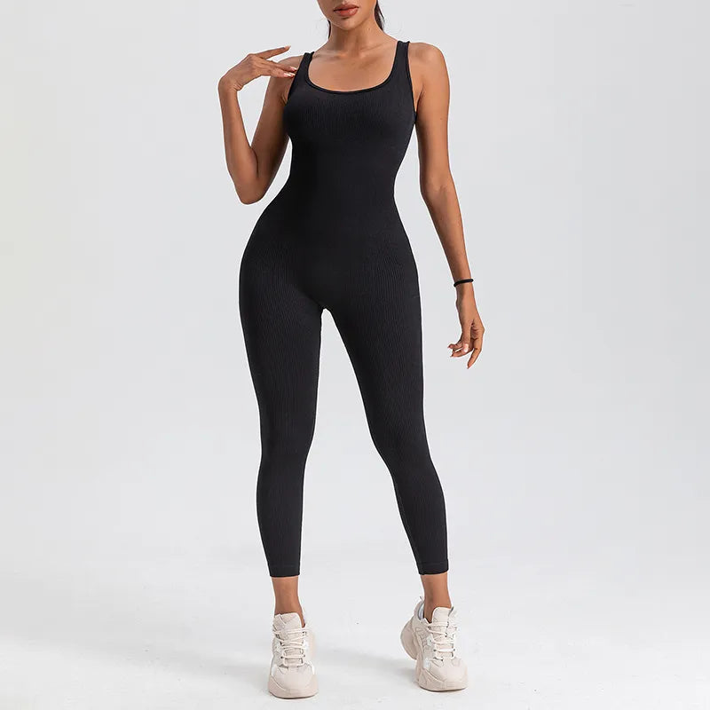 Macacão Longo Canelado Fitness Preto