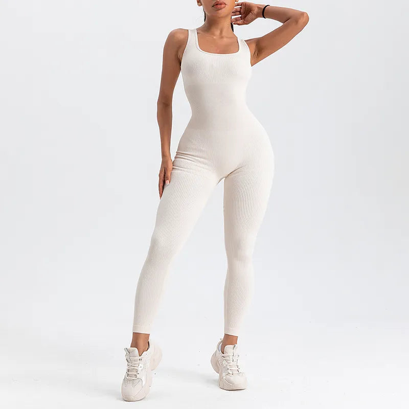 Macacão Longo Canelado Fitness Branco