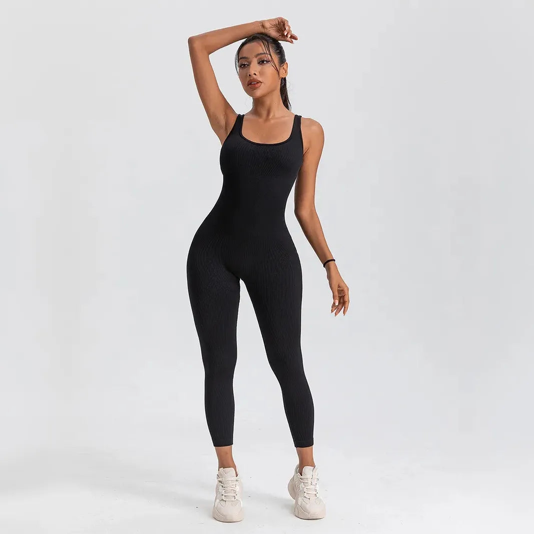 Macacão Longo Canelado Fitness Preto