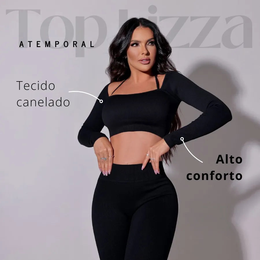 Top Lizza Fitness Manga Longa Preto - Sobre Essência