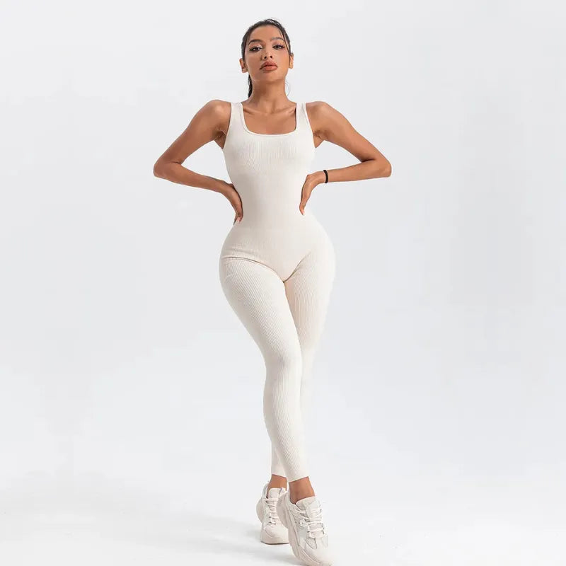 Macacão Longo Canelado Fitness Branco