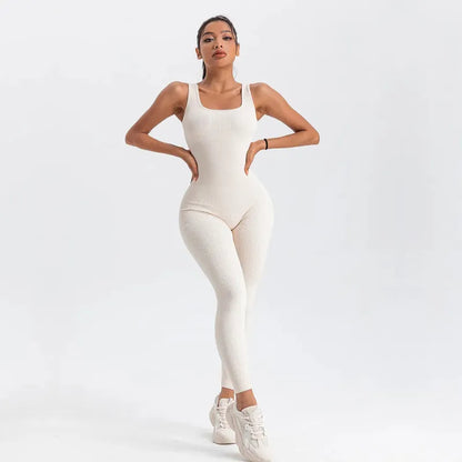 Macacão Longo Canelado Fitness Branco