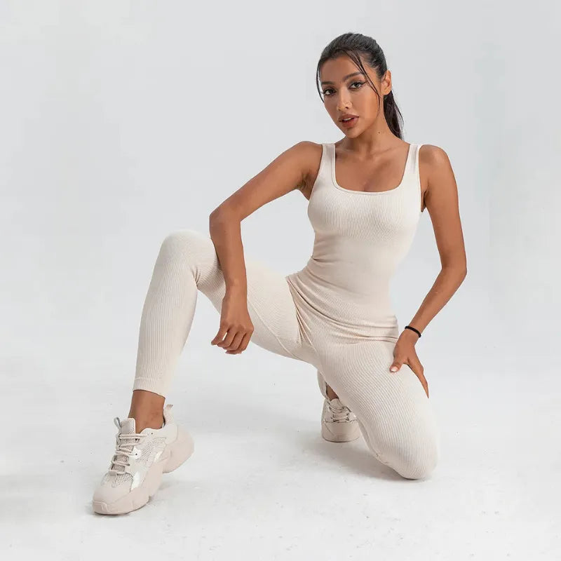 Macacão Longo Canelado Fitness Branco