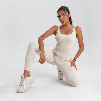 Macacão Longo Canelado Fitness Branco