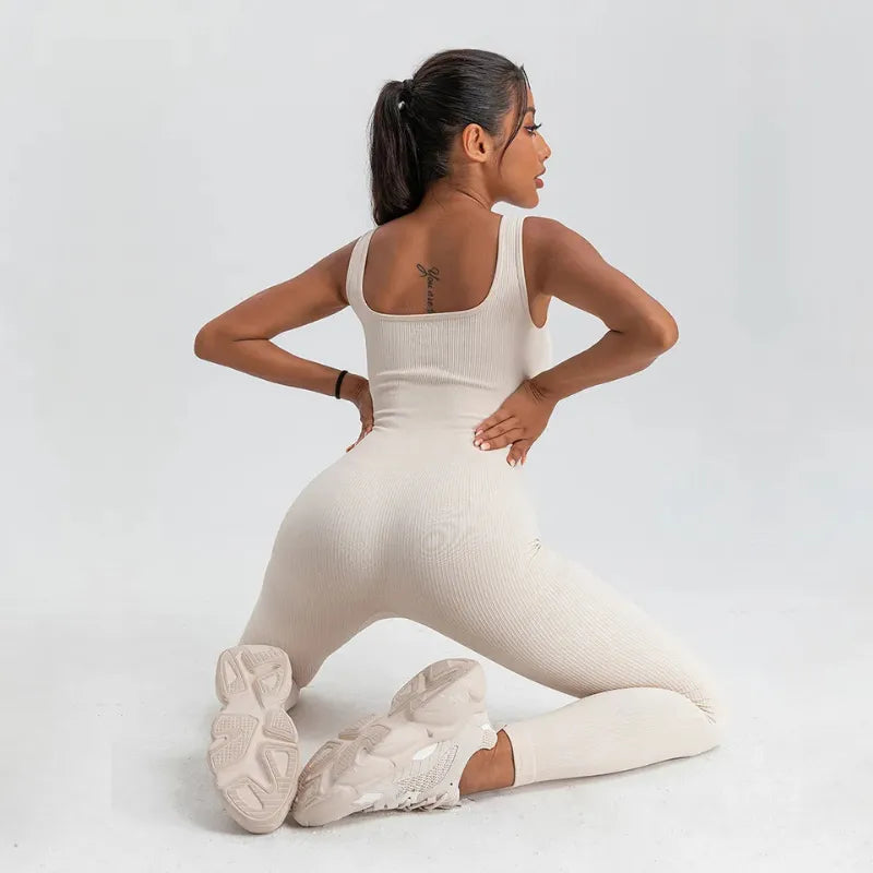 Macacão Longo Canelado Fitness Branco