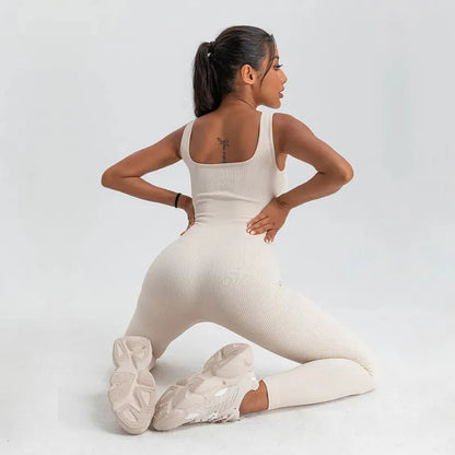 Macacão Longo Canelado Fitness Branco