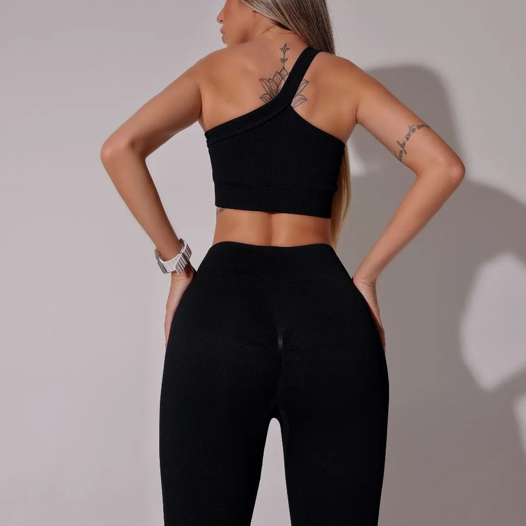 Calça Feminina Flare Fitness Canelado Preto