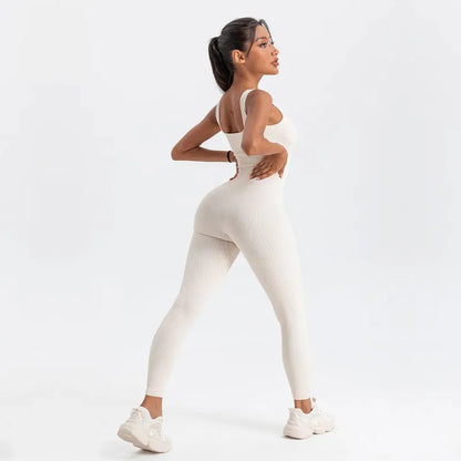 Macacão Longo Canelado Fitness Branco