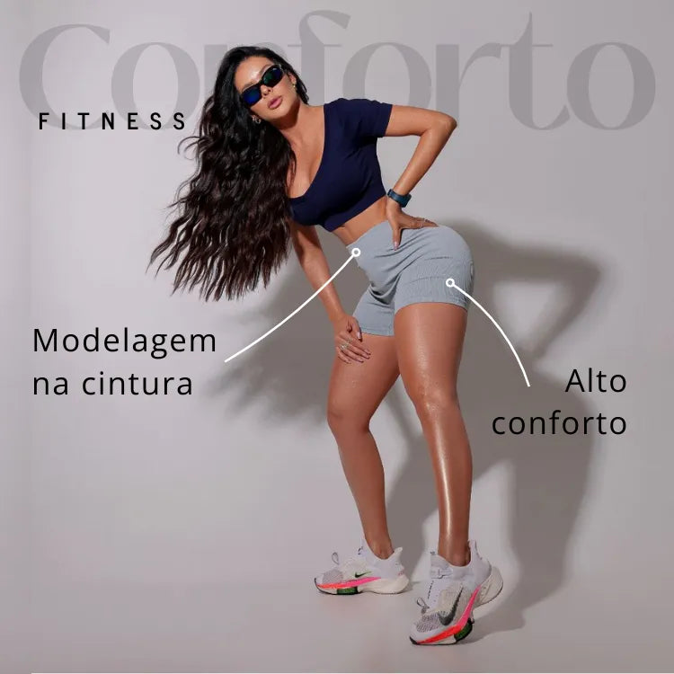 Short Fitness Canelado Cinza - Conforto & Desempenho