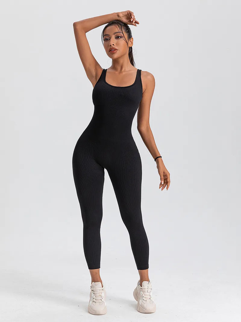 Macacão Longo Canelado Fitness Preto
