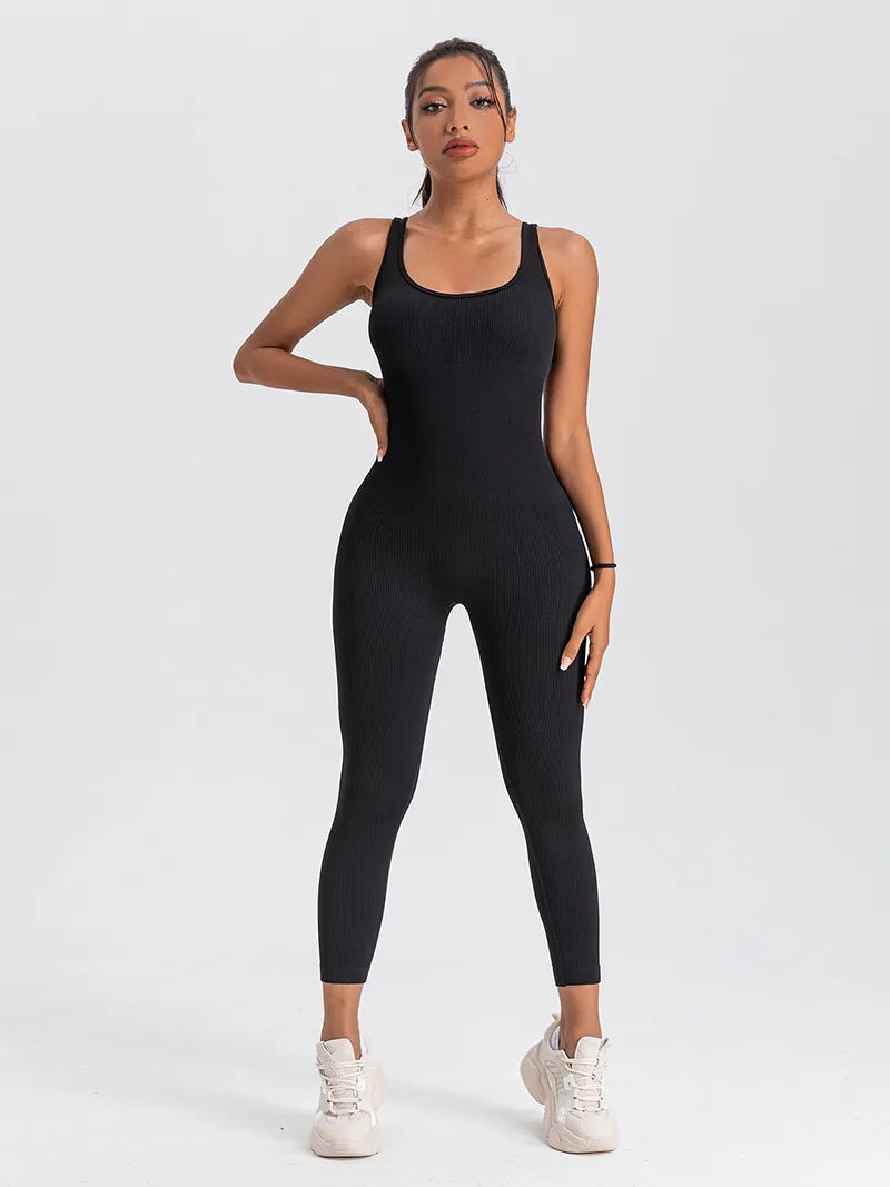 Macacão Longo Canelado Fitness Preto