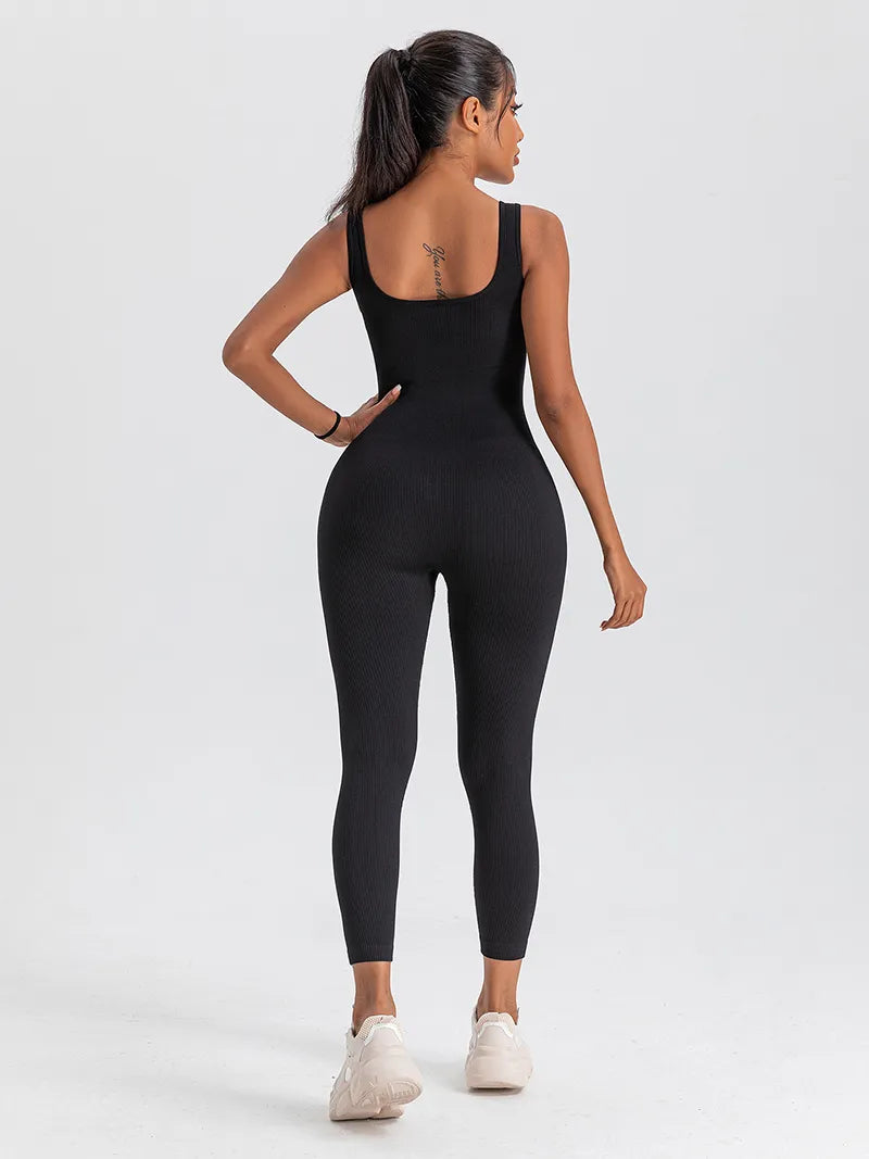 Macacão Longo Canelado Fitness Preto