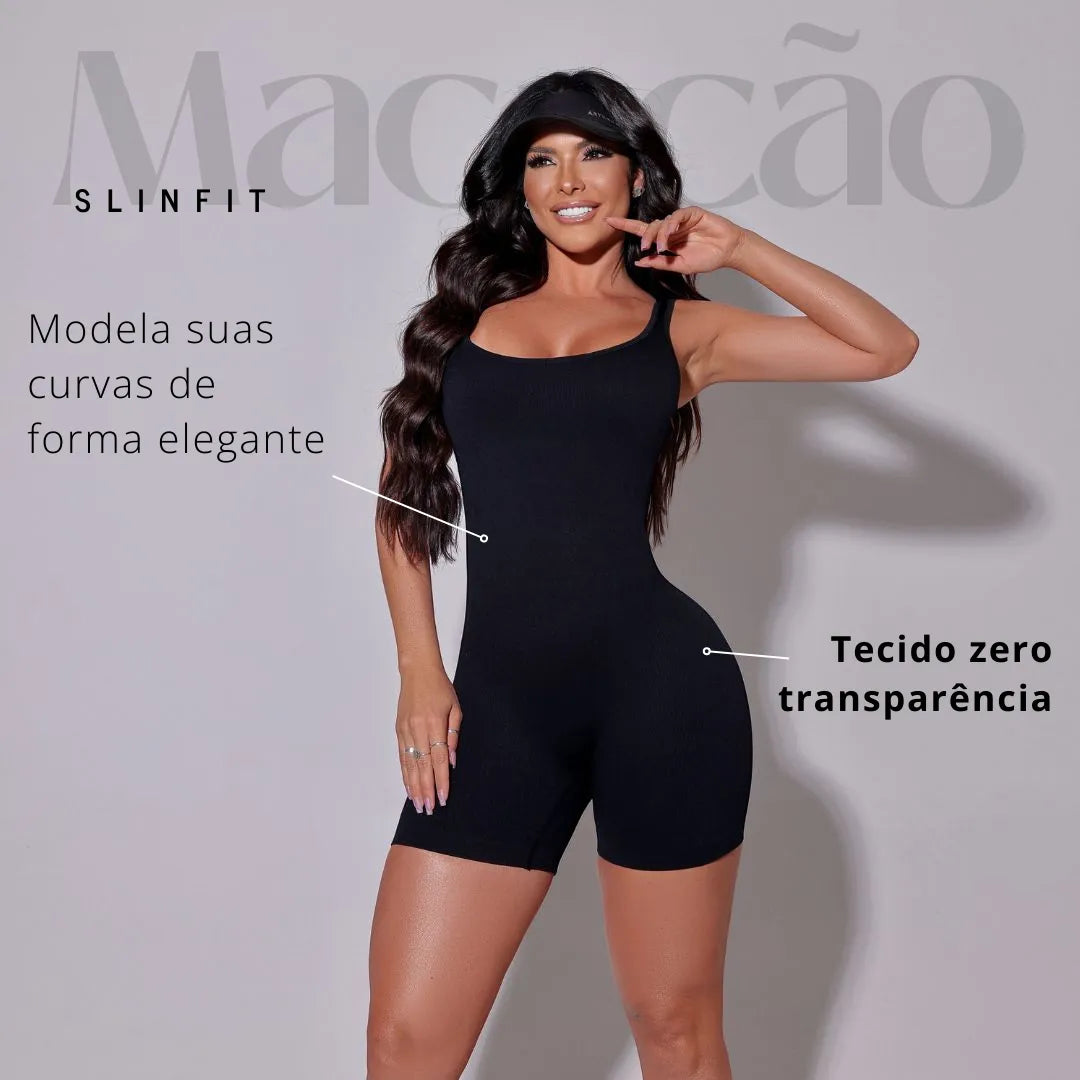 Macacão Elegante SlinFit Preto Canelado