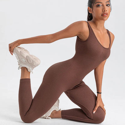 Macacão Longo Canelado Fitness Marrom | Conforto e Estilo