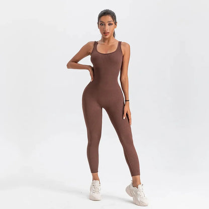 Macacão Longo Canelado Fitness Marrom | Conforto e Estilo