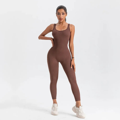 Macacão Longo Canelado Fitness Marrom | Conforto e Estilo